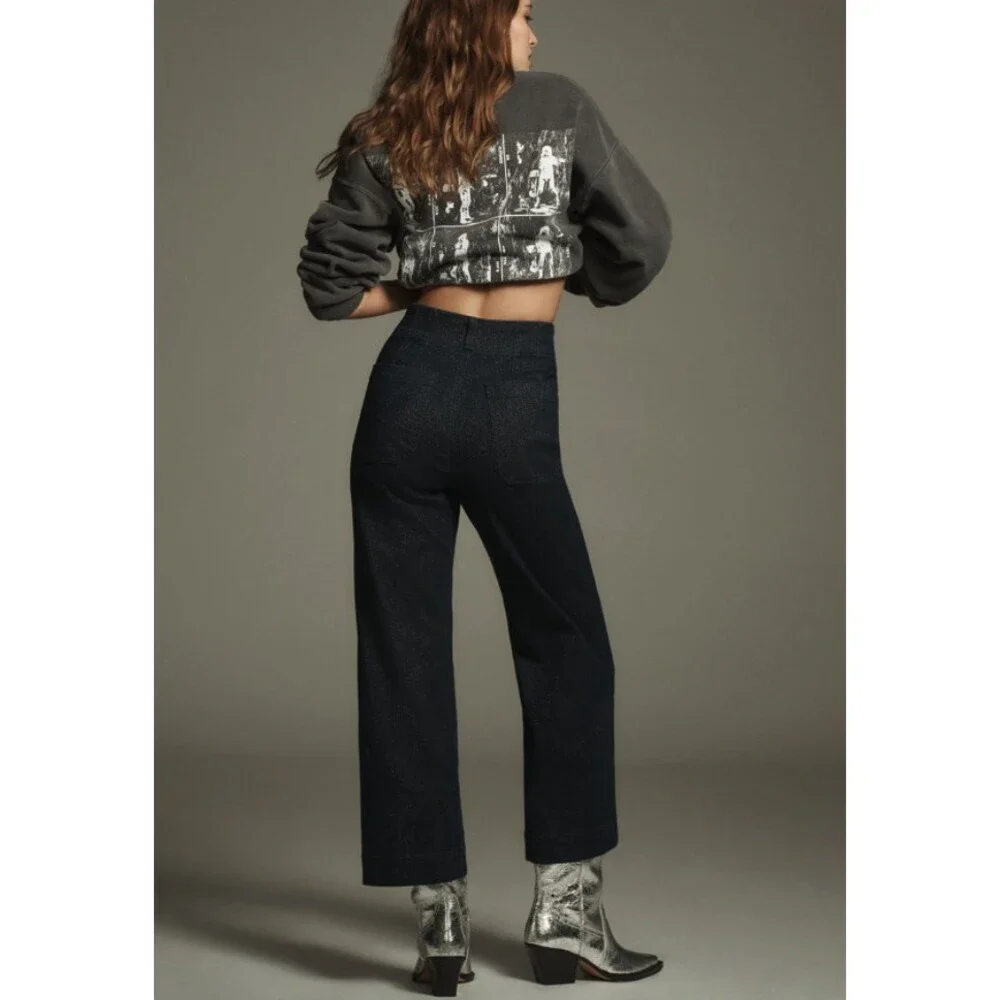 Maeve The Colette High-Rise Cropped Wide-Leg Jeans Sparkle Edition Dark Wash 30